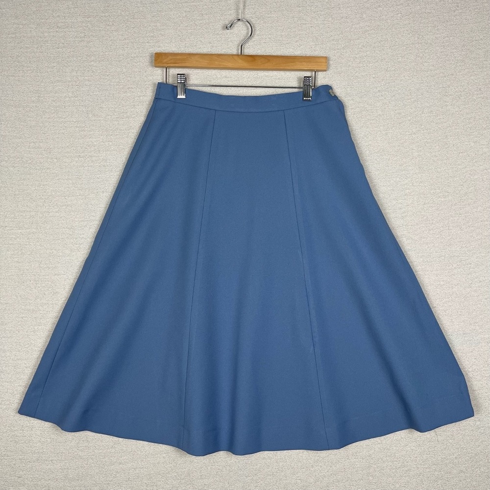 Vtg 80s Neiman Marcus Skirt Womens 10/M Blue A Line Midi Secretary Chic Retro